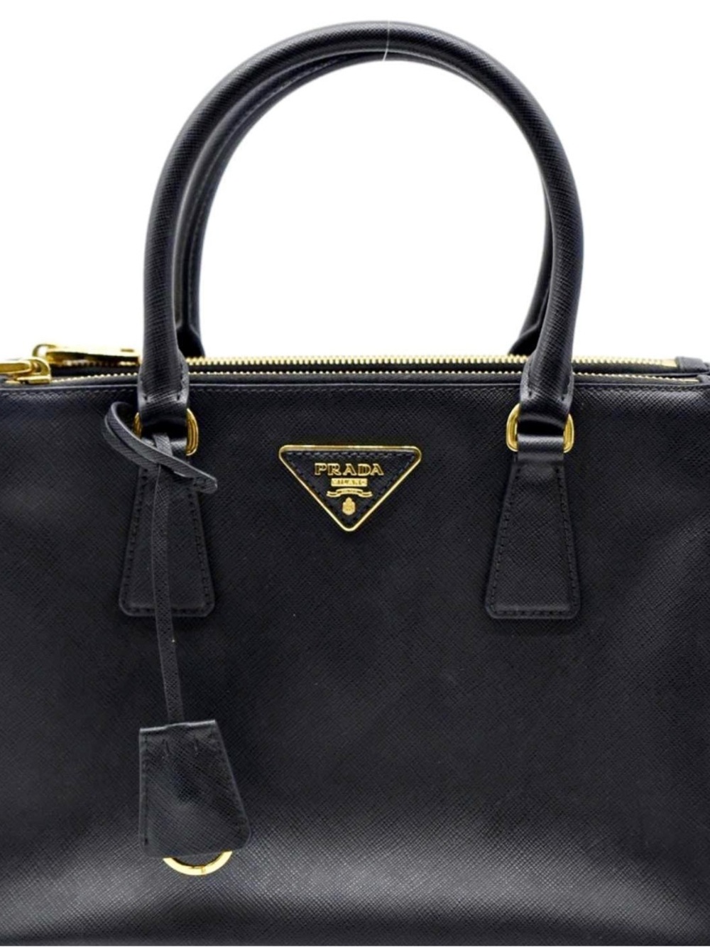 PRADA Galleria Double-Zip small Saffiano Leather Tote Bag Black